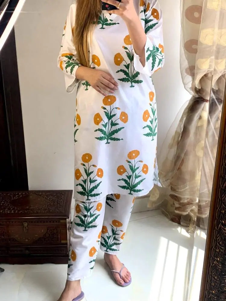 2Pcs Women's Printed Stitch Suit Shirt & Trouser Hype Hem