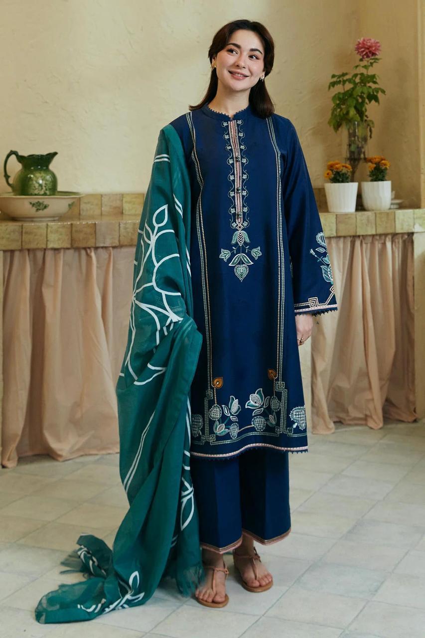 3 Pcs Women's Unstitched Embroidered Lawn Suit Hype Hem