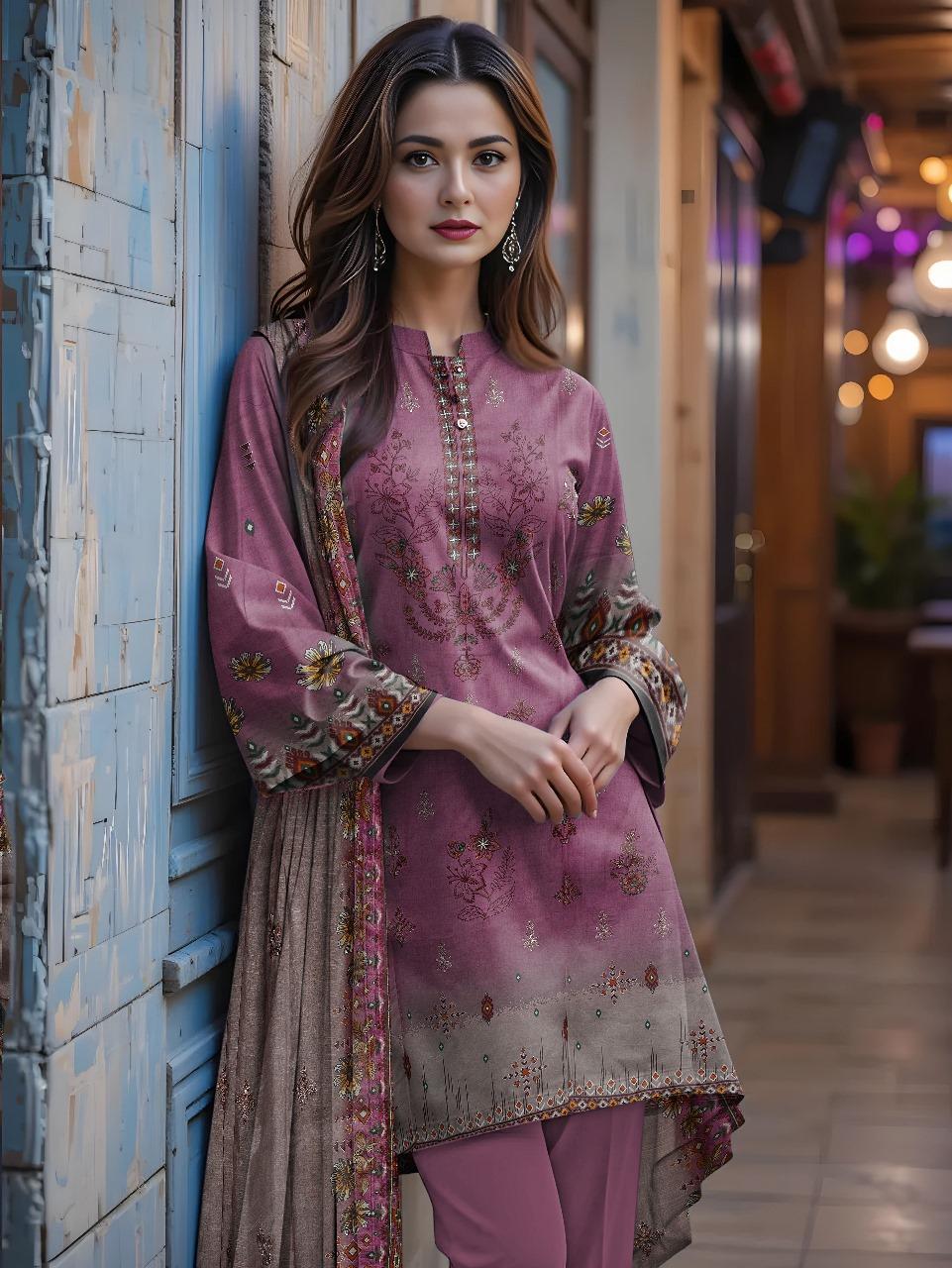 3Pcs Women's Unstitched Printed Lawn Suit Hype Hem