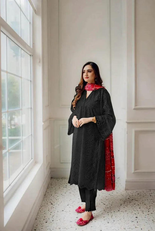 3 Pcs Women's Unstitched Suit Chikankari Embroidered Lawn Hype Hem