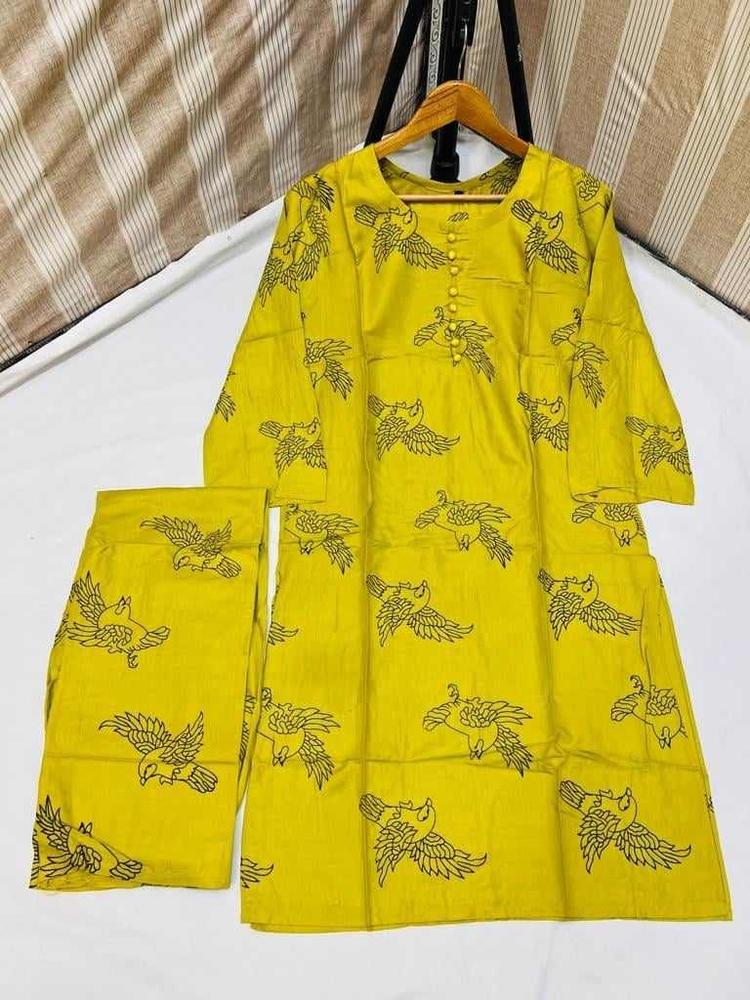 2 Pcs Women's Stitched Linen Printed Shirt&Trouser