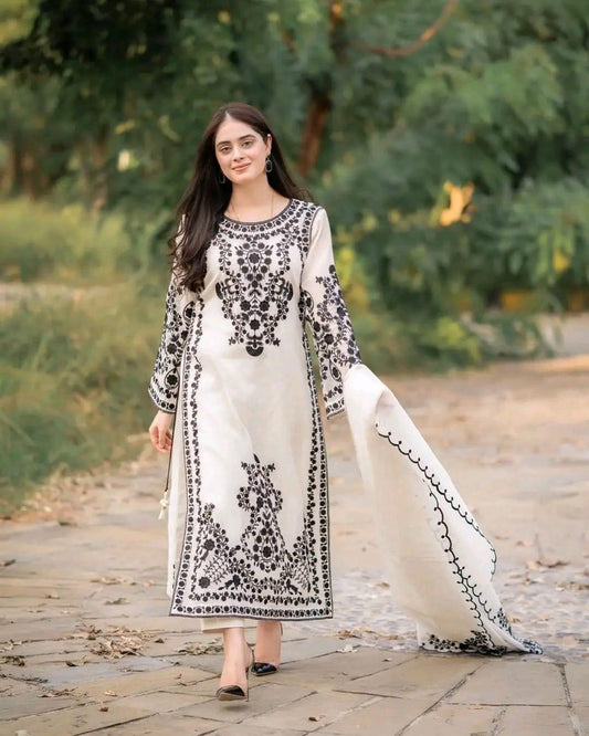 3Pcs Women's Unstitched Embroidered Suit Hype Hem