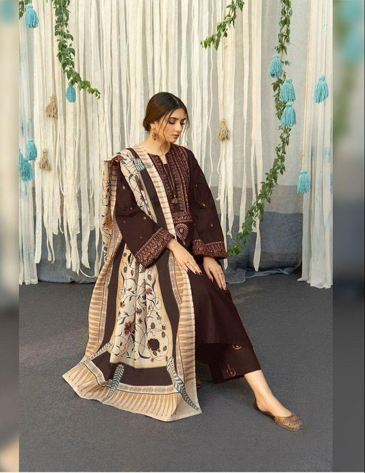 3 Pcs Women's Unstitched Embroidered Lawn Suit Hype Hem