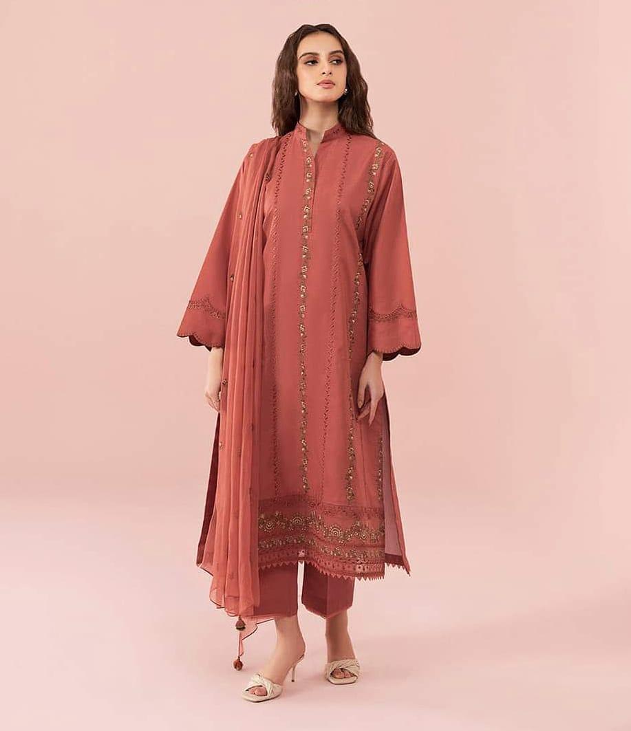 3 Pcs Women's Unstitched Embroidered Lawn Suit Hype Hem