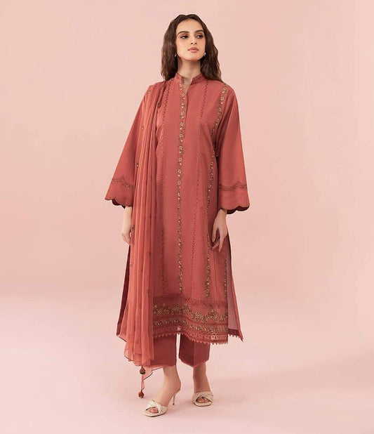 3 Pcs Women's Unstitched Embroidered Lawn Suit Hype Hem