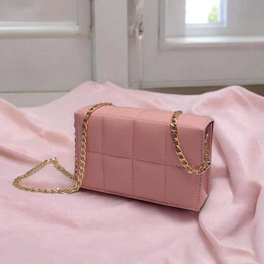 Leather Hand Bag With Long Chain