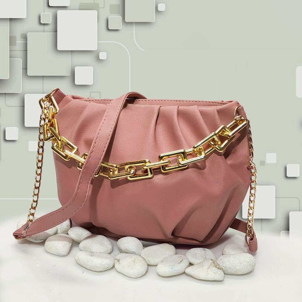 Stylish Leather Hand Bag With Long Chain