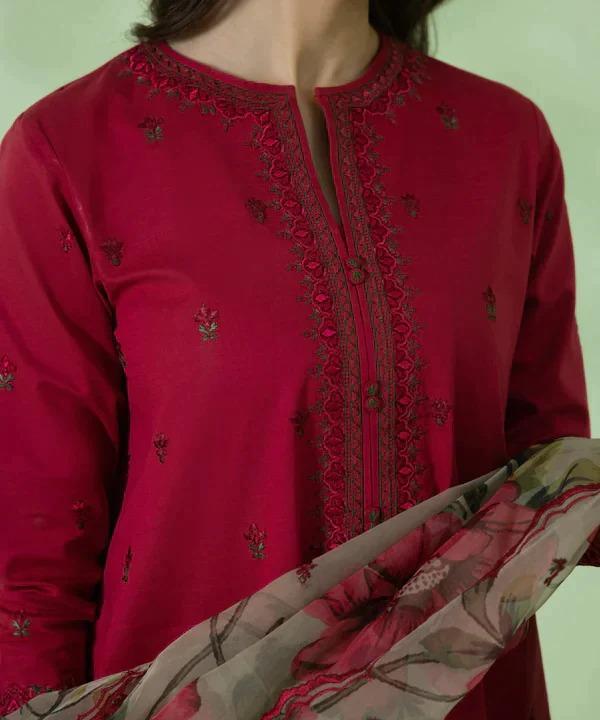 3 Pcs Women's Unstitched Embroidered Lawn Suit Hype Hem