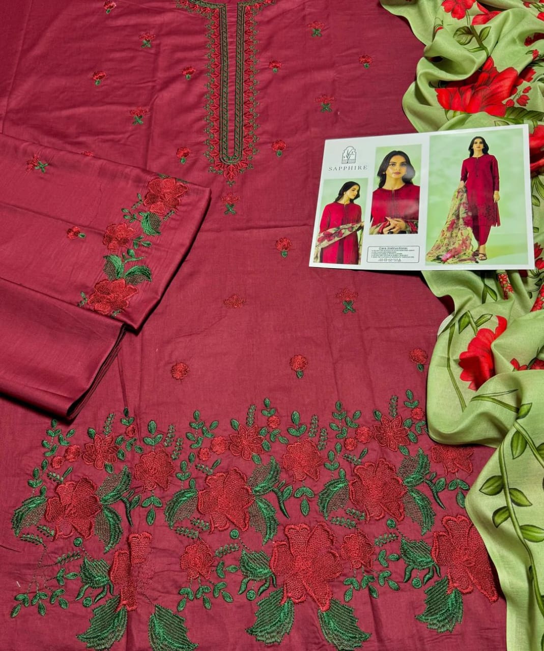 3 Pcs Women's Unstitched Embroidered Lawn Suit Hype Hem