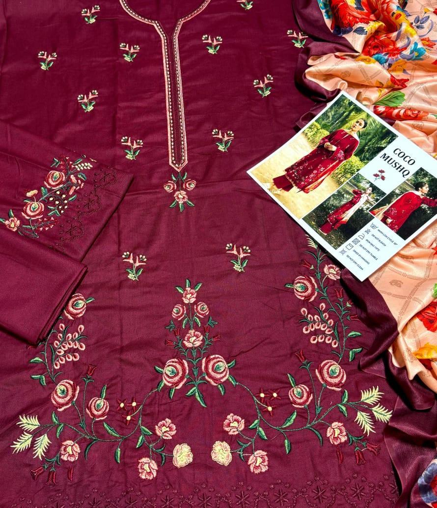 3 Pcs Women's Unstitched Embroidered Lawn Suit Hype Hem