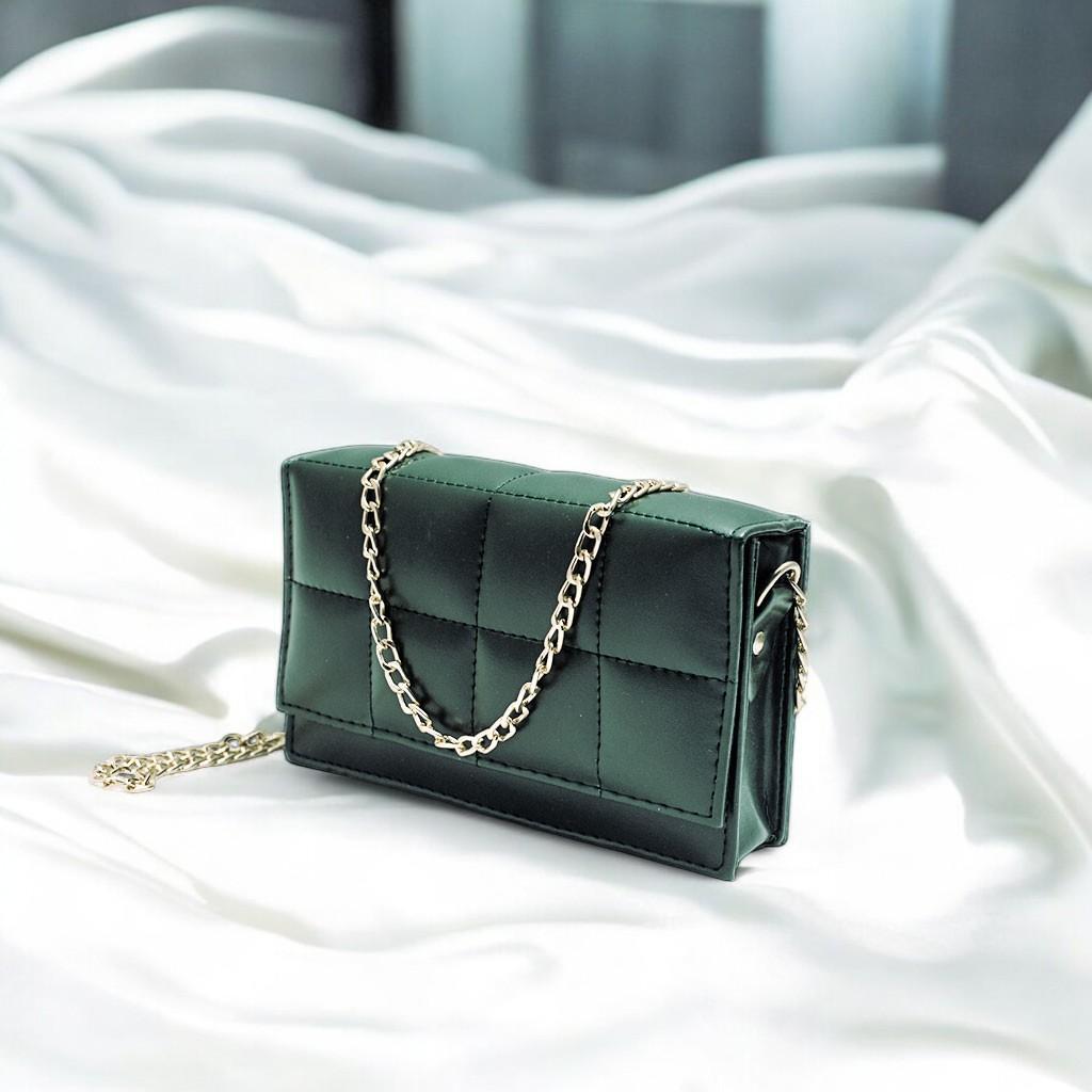 Leather Hand Bag With Long Chain