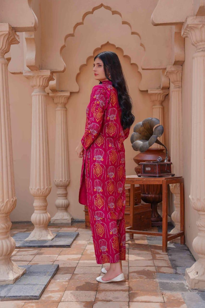 : 2 Pcs Women's Stitched Linen Printed Long Shirt & Trouser